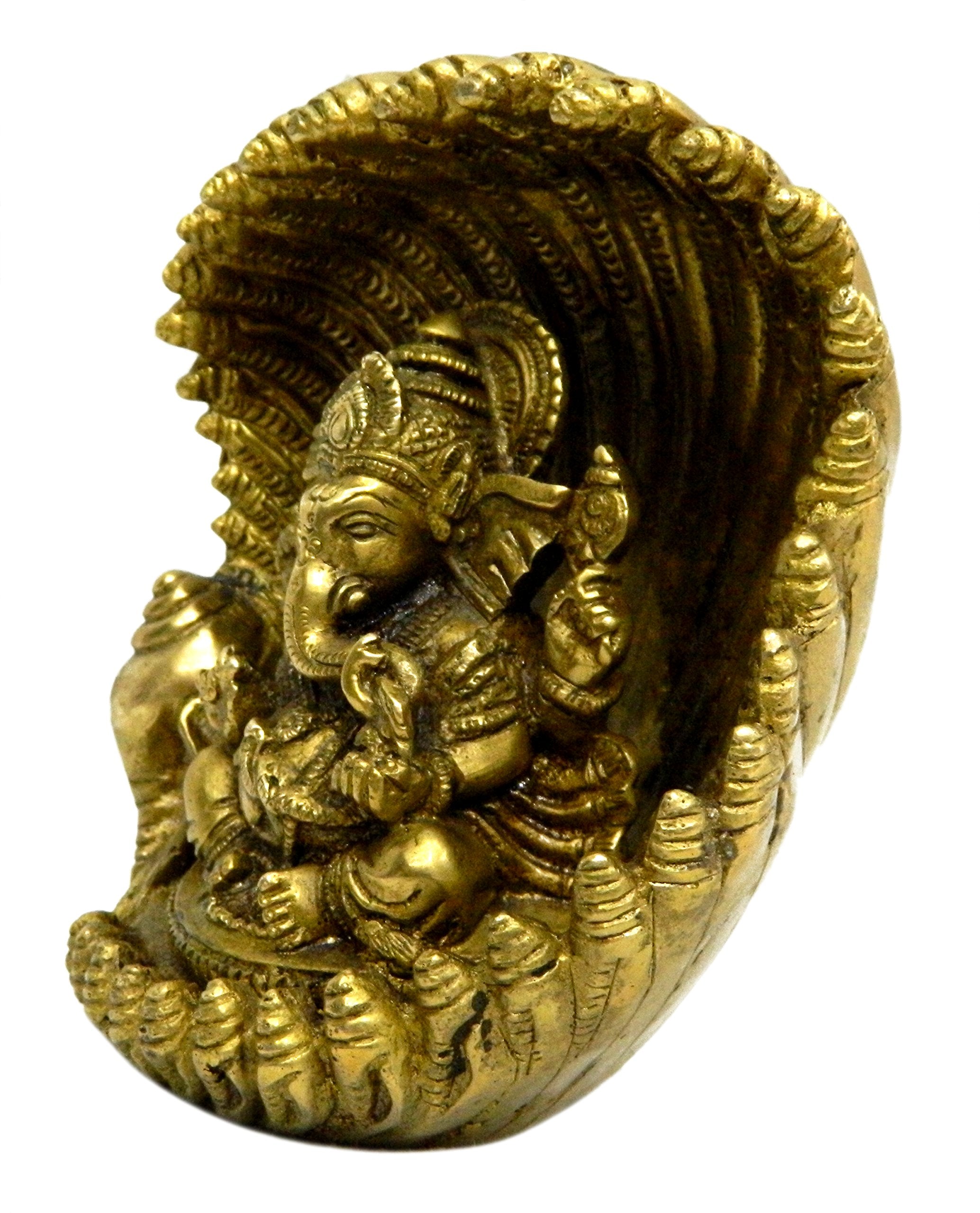 Kalarambh Brass Ganesha/Ganesh/Ganpati Idol Murti Statue For Home Pooja Puja Mandir Decor Collectible Handicraft Art, Yellow, 6